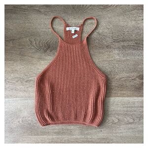 Brown boho knit ribbed halter crop top 🤎